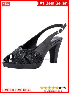 Rhinestone Slingback Platform Sandals Peep Toe Mid Heel Wedding Prom Shoes